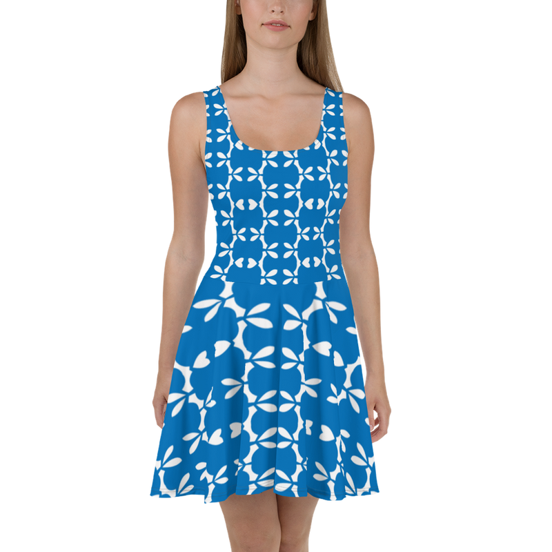Product name: Recursia Modern MoirÃ© I Skater Dress In Blue. Keywords: Clothing, Print: Modern MoirÃ©, Skater Dress, Women's Clothing