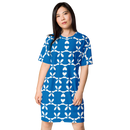 Product name: Recursia Modern MoirÃ© VII T-Shirt Dress In Blue. Keywords: Clothing, Print: Modern MoirÃ©, T-Shirt Dress, Women's Clothing