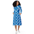 Product name: Recursia Modern MoirÃ© VI Long Sleeve Midi Dress In Blue. Keywords: Clothing, Long Sleeve Midi Dress, Print: Modern MoirÃ©, Women's Clothing