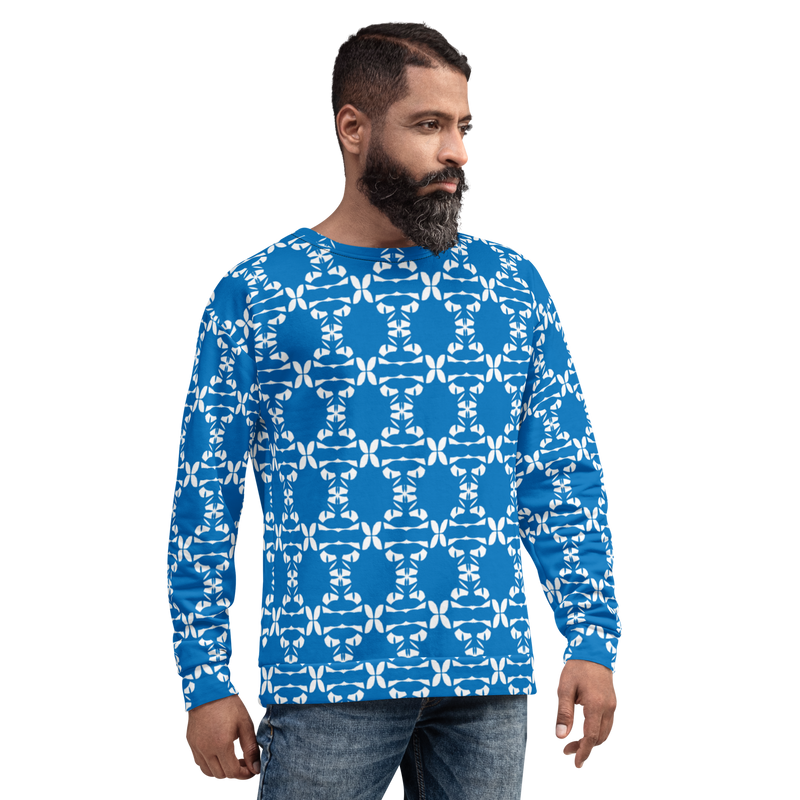Product name: Recursia Modern MoirÃ© II Men's Sweatshirt In Blue. Keywords: Athlesisure Wear, Clothing, Men's Athlesisure, Men's Clothing, Men's Sweatshirt, Men's Tops, Print: Modern MoirÃ©