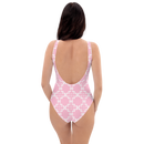 Product name: Recursia Modern MoirÃ© II One Piece Swimsuit In Pink. Keywords: Clothing, Print: Modern MoirÃ©, One Piece Swimsuit, Swimwear, Unisex Clothing