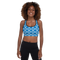 Product name: Recursia Modern MoirÃ© II Padded Sports Bra In Blue. Keywords: Athlesisure Wear, Clothing, Print: Modern MoirÃ©, Padded Sports Bra, Women's Clothing
