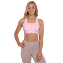 Product name: Recursia Modern MoirÃ© II Padded Sports Bra In Pink. Keywords: Athlesisure Wear, Clothing, Print: Modern MoirÃ©, Padded Sports Bra, Women's Clothing