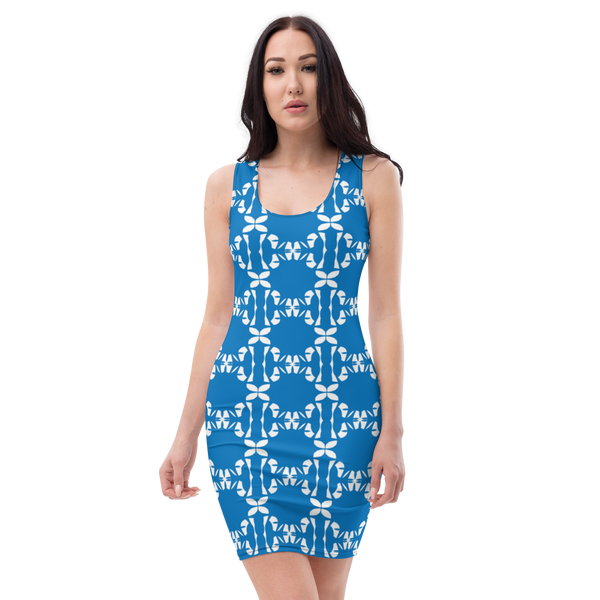 Product name: Recursia Modern MoirÃ© II Pencil Dress In Blue. Keywords: Clothing, Print: Modern MoirÃ©, Pencil Dress, Women's Clothing