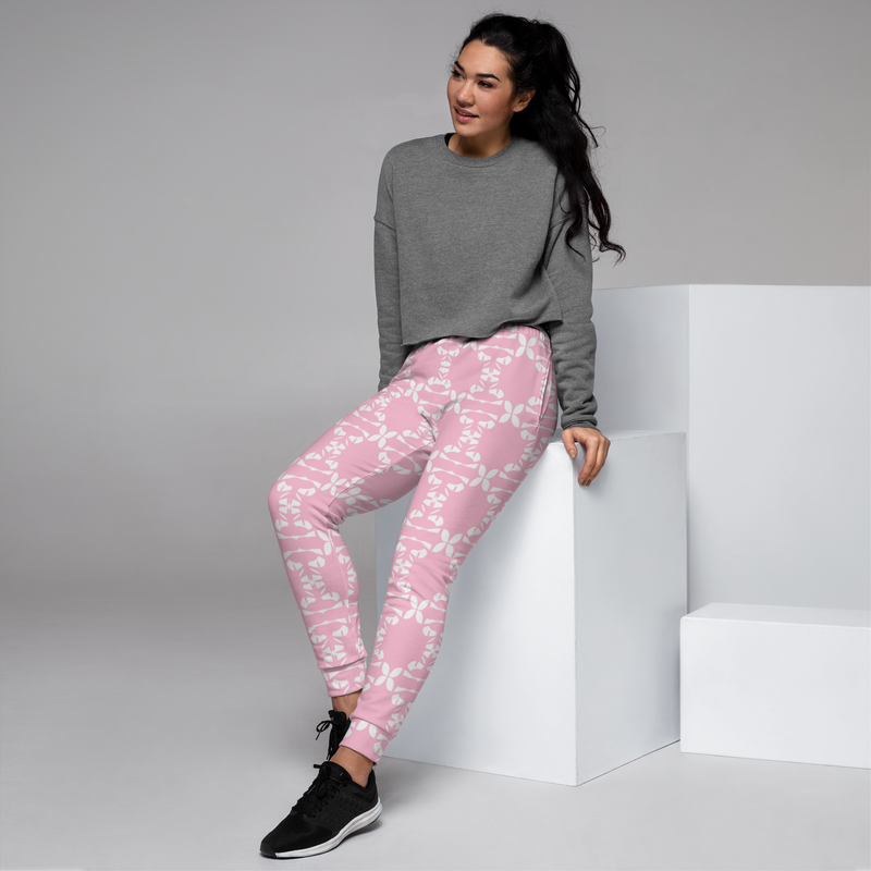 Product name: Recursia Modern MoirÃ© II Women's Joggers In Pink. Keywords: Athlesisure Wear, Clothing, Print: Modern MoirÃ©, Women's Bottoms, Women's Joggers