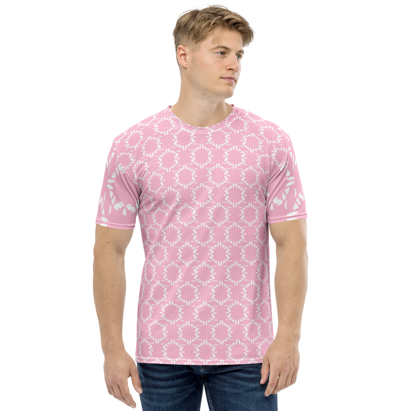 Product name: Recursia Modern MoirÃ© III Men's Crew Neck T-Shirt In Pink. Keywords: Clothing, Men's Clothing, Men's Crew Neck T-Shirt, Men's Tops, Print: Modern MoirÃ©