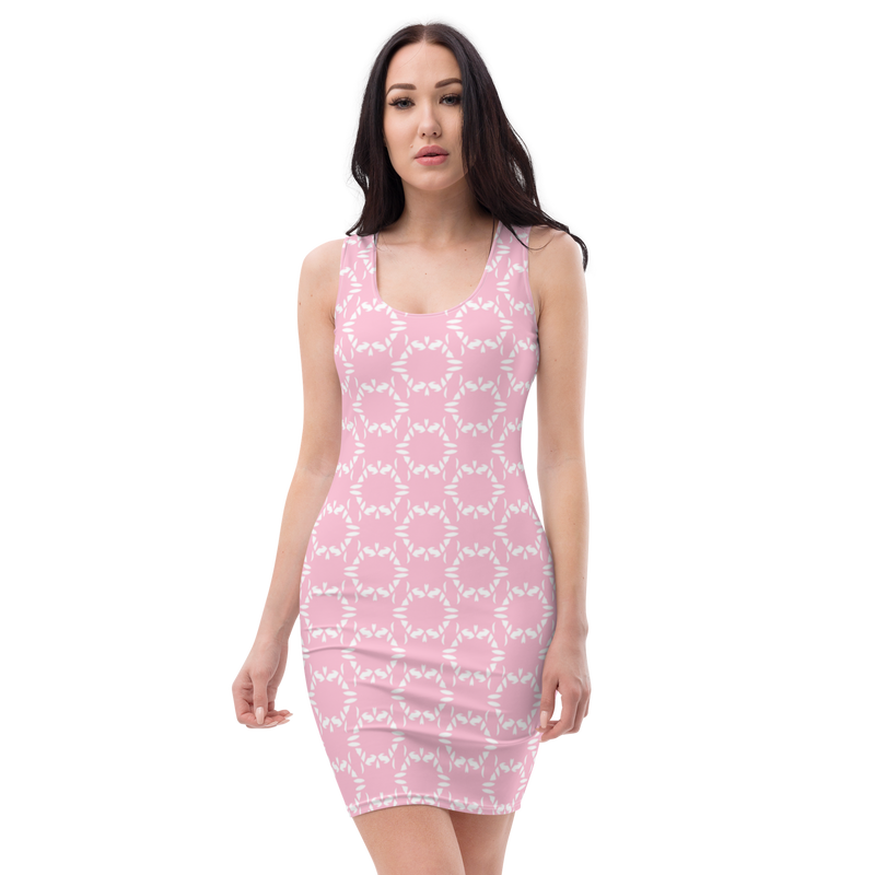 Product name: Recursia Modern MoirÃ© III Pencil Dress In Pink. Keywords: Clothing, Print: Modern MoirÃ©, Pencil Dress, Women's Clothing