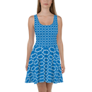 Product name: Recursia Modern MoirÃ© III Skater Dress In Blue. Keywords: Clothing, Print: Modern MoirÃ©, Skater Dress, Women's Clothing