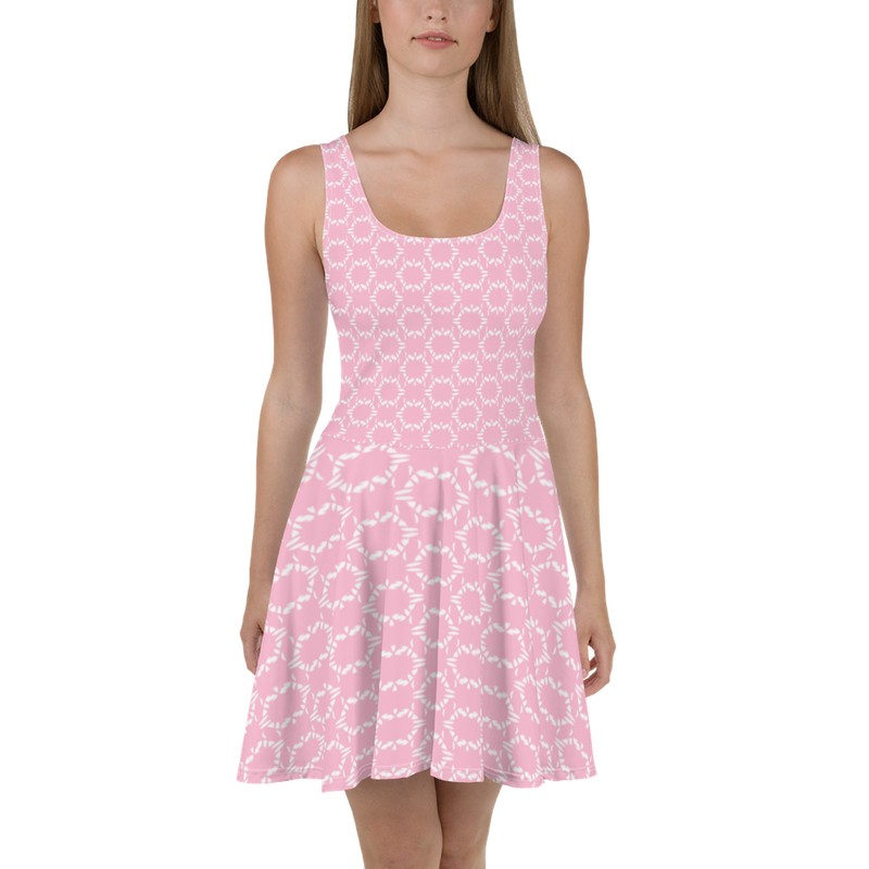 Product name: Recursia Modern MoirÃ© III Skater Dress In Pink. Keywords: Clothing, Print: Modern MoirÃ©, Skater Dress, Women's Clothing