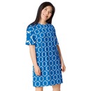 Product name: Recursia Modern MoirÃ© V T-Shirt Dress In Blue. Keywords: Clothing, Print: Modern MoirÃ©, T-Shirt Dress, Women's Clothing