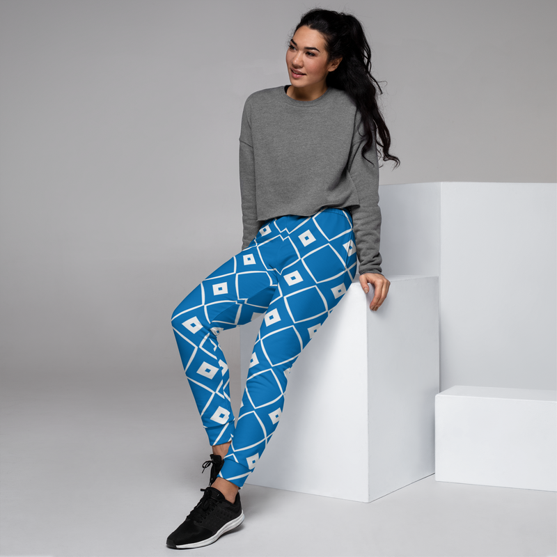 Product name: Recursia Modern MoirÃ© VIII Women's Joggers In Blue. Keywords: Athlesisure Wear, Clothing, Print: Modern MoirÃ©, Women's Bottoms, Women's Joggers