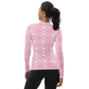 Product name: Recursia Modern MoirÃ© VIII Women's Rash Guard In Pink. Keywords: Print: Modern MoirÃ©, Women's Rash Guard