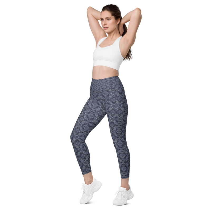 Product name: Recursia Pebblewave Leggings With Pockets In Blue. Keywords: Athlesisure Wear, Clothing, Leggings with Pockets, Print: Pebblewave , Women's Clothing