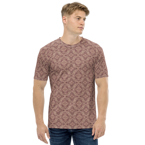Product name: Recursia Pebblewave Men's Crew Neck T-Shirt In Pink. Keywords: Clothing, Men's Clothing, Men's Crew Neck T-Shirt, Men's Tops, Print: Pebblewave 