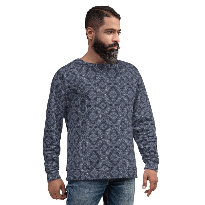 Product name: Recursia Pebblewave Men's Sweatshirt In Blue. Keywords: Athlesisure Wear, Clothing, Men's Athlesisure, Men's Clothing, Men's Sweatshirt, Men's Tops, Print: Pebblewave 