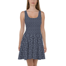Product name: Recursia Pebblewave Skater Dress In Blue. Keywords: Clothing, Print: Pebblewave , Skater Dress, Women's Clothing