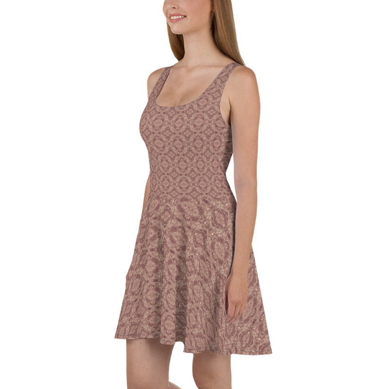 Product name: Recursia Pebblewave Skater Dress In Pink. Keywords: Clothing, Print: Pebblewave , Skater Dress, Women's Clothing