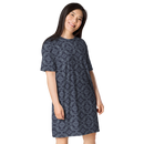Product name: Recursia Pebblewave T-Shirt Dress In Blue. Keywords: Clothing, Print: Pebblewave , T-Shirt Dress, Women's Clothing