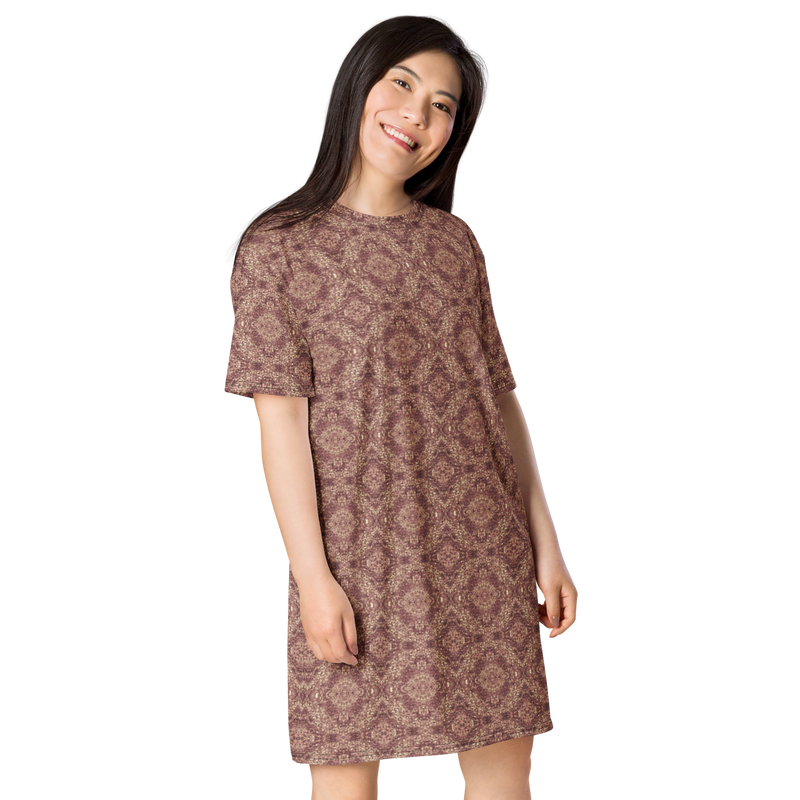 Product name: Recursia Pebblewave T-Shirt Dress In Pink. Keywords: Clothing, Print: Pebblewave , T-Shirt Dress, Women's Clothing