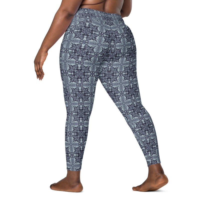 Product name: Recursia Philosophy's Abode Leggings With Pockets In Blue. Keywords: Athlesisure Wear, Clothing, Leggings with Pockets, Print: Philosophy's Abode, Women's Clothing