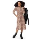 Product name: Recursia Philosophy's Abode Long Sleeve Midi Dress In Pink. Keywords: Clothing, Long Sleeve Midi Dress, Print: Philosophy's Abode, Women's Clothing
