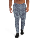 Product name: Recursia Philosophy's Abode Men's Joggers In Blue. Keywords: Athlesisure Wear, Clothing, Men's Athlesisure, Men's Bottoms, Men's Clothing, Men's Joggers, Print: Philosophy's Abode