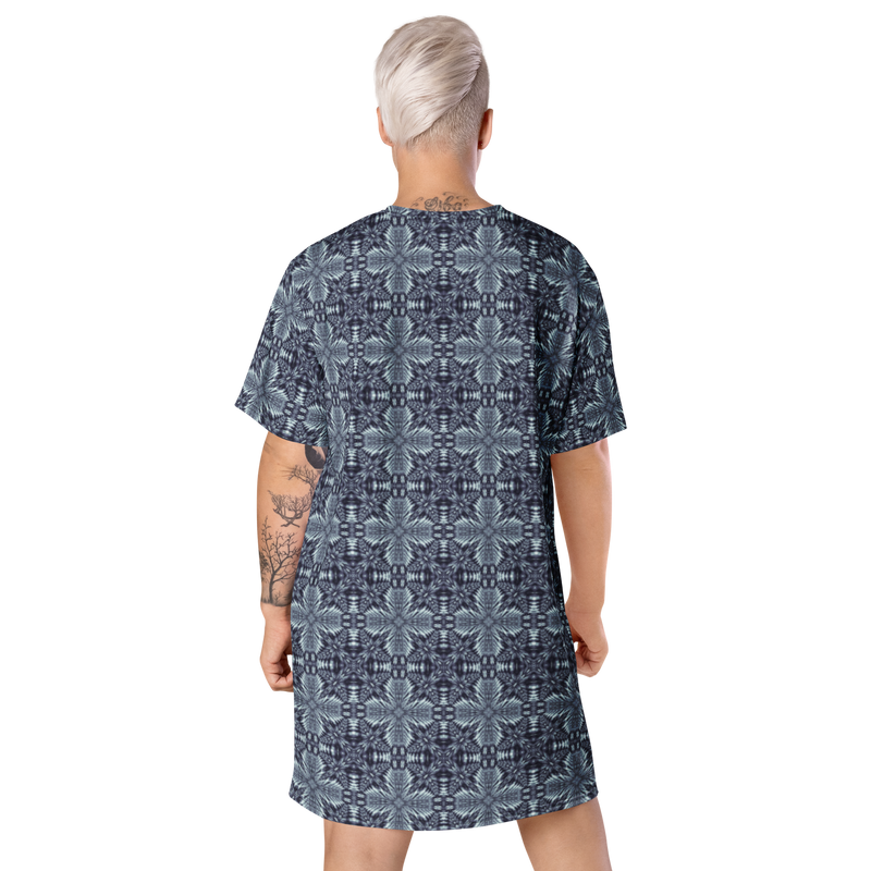 Product name: Recursia Philosophy's Abode T-Shirt Dress In Blue. Keywords: Clothing, Print: Philosophy's Abode, T-Shirt Dress, Women's Clothing