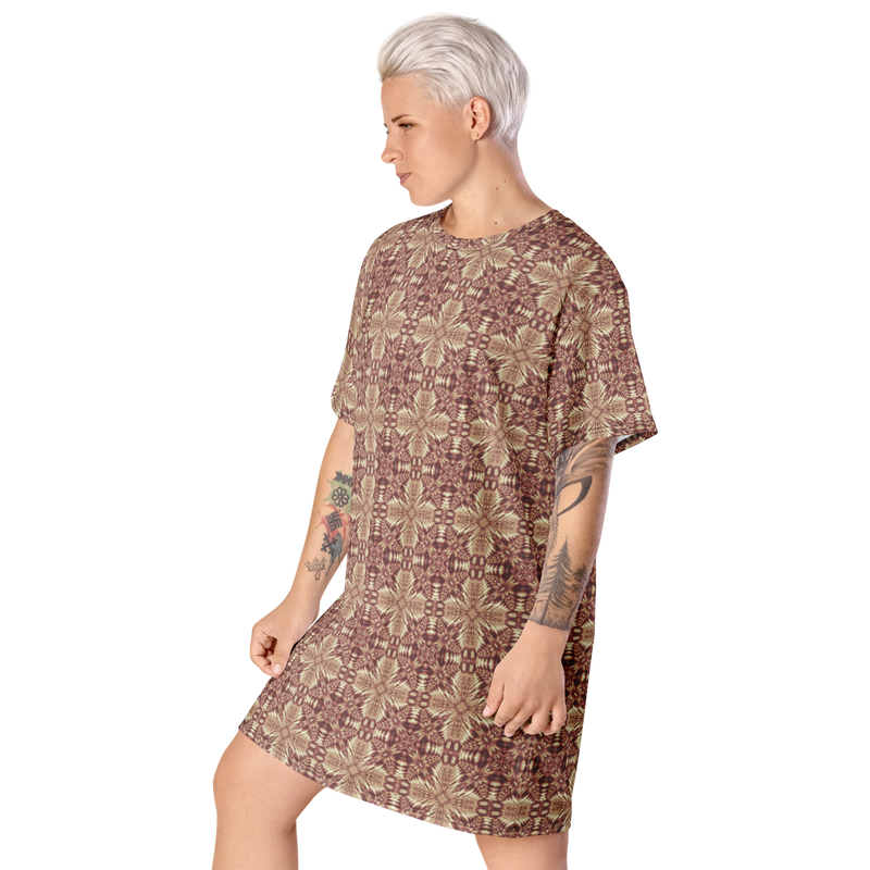 Product name: Recursia Philosophy's Abode T-Shirt Dress In Pink. Keywords: Clothing, Print: Philosophy's Abode, T-Shirt Dress, Women's Clothing