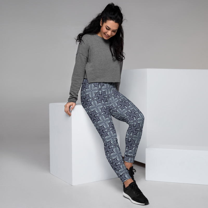 Product name: Recursia Philosophy's Abode Women's Joggers In Blue. Keywords: Athlesisure Wear, Clothing, Print: Philosophy's Abode, Women's Bottoms, Women's Joggers