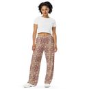 Product name: Recursia Philosophy's Abode Women's Wide Leg Pants In Pink. Keywords: Print: Philosophy's Abode, Women's Wide Leg Pants