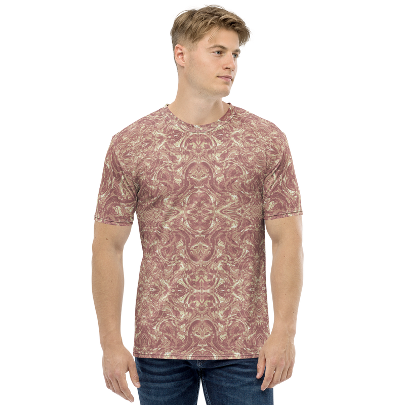 Product name: Recursia Rainbow Rose Men's Crew Neck T-Shirt In Pink. Keywords: Clothing, Men's Clothing, Men's Crew Neck T-Shirt, Men's Tops, Print: Rainbow Rose