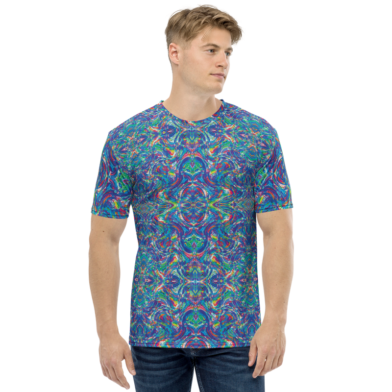 Product name: Recursia Rainbow Rose Men's Crew Neck T-Shirt. Keywords: Clothing, Men's Clothing, Men's Crew Neck T-Shirt, Men's Tops, Print: Rainbow Rose