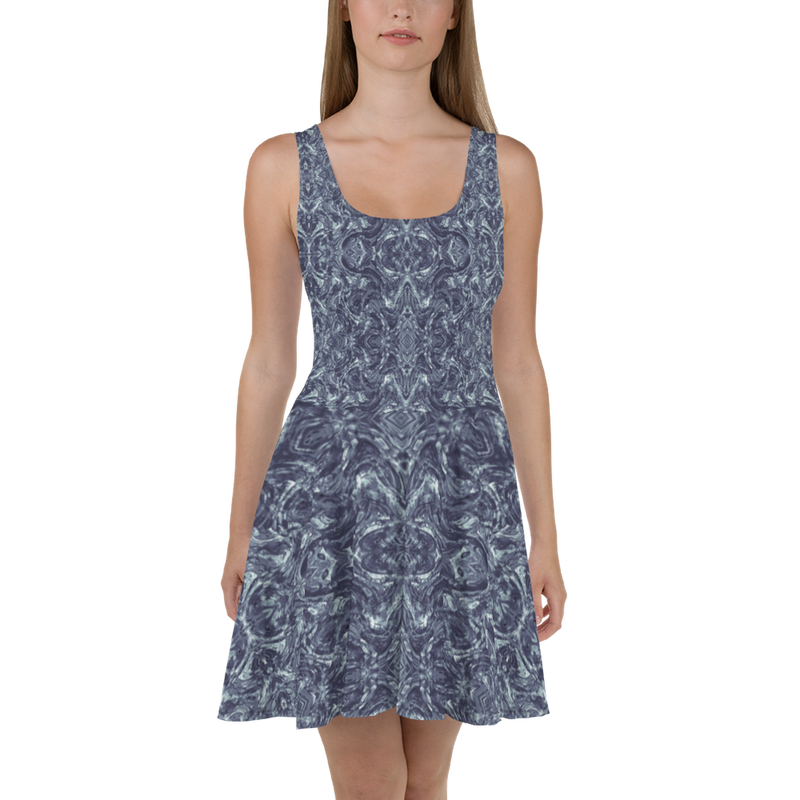 Product name: Recursia Rainbow Rose Skater Dress In Blue. Keywords: Clothing, Print: Rainbow Rose, Skater Dress, Women's Clothing