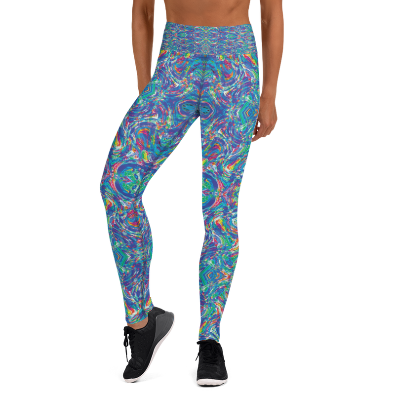 Product name: Recursia Rainbow Rose Yoga Leggings. Keywords: Athlesisure Wear, Clothing, Print: Rainbow Rose, Women's Clothing, Yoga Leggings