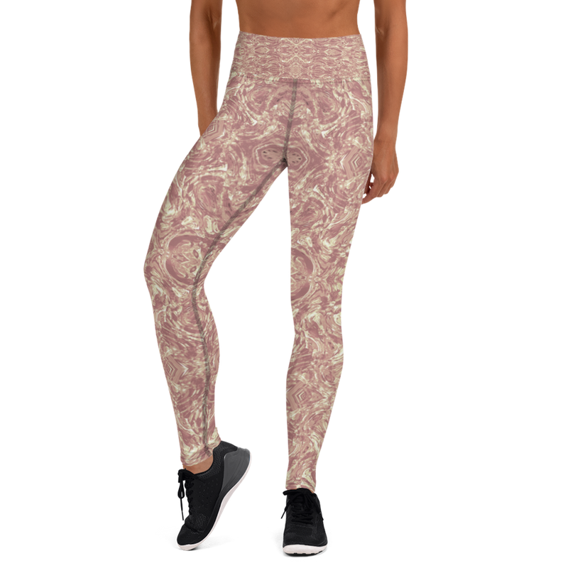 Product name: Recursia Rainbow Rose Yoga Leggings In Pink. Keywords: Athlesisure Wear, Clothing, Print: Rainbow Rose, Women's Clothing, Yoga Leggings