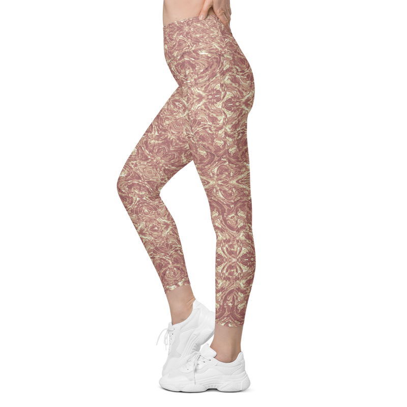 Product name: Recursia Rainbow Rose I Leggings With Pockets In Pink. Keywords: Athlesisure Wear, Clothing, Leggings with Pockets, Print: Rainbow Rose, Women's Clothing