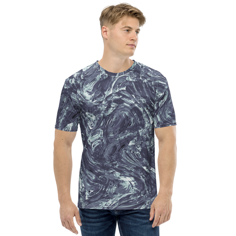 Product name: Recursia Rainbow Rose I Men's Crew Neck T-Shirt In Blue. Keywords: Clothing, Men's Clothing, Men's Crew Neck T-Shirt, Men's Tops, Print: Rainbow Rose