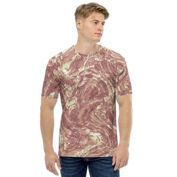 Product name: Recursia Rainbow Rose I Men's Crew Neck T-Shirt In Pink. Keywords: Clothing, Men's Clothing, Men's Crew Neck T-Shirt, Men's Tops, Print: Rainbow Rose