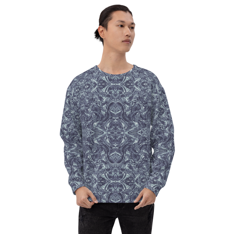 Product name: Recursia Rainbow Rose Men's Sweatshirt In Blue. Keywords: Athlesisure Wear, Clothing, Men's Athlesisure, Men's Clothing, Men's Sweatshirt, Men's Tops, Print: Rainbow Rose
