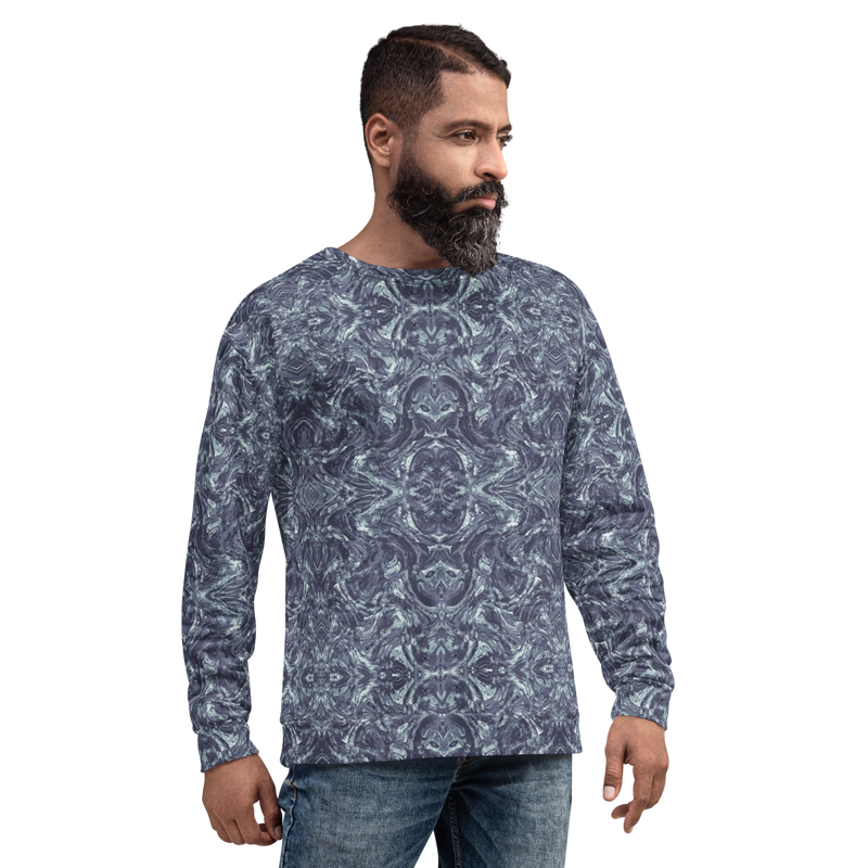 Product name: Recursia Rainbow Rose Men's Sweatshirt In Blue. Keywords: Athlesisure Wear, Clothing, Men's Athlesisure, Men's Clothing, Men's Sweatshirt, Men's Tops, Print: Rainbow Rose