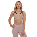 Product name: Recursia Rainbow Rose Padded Sports Bra In Pink. Keywords: Athlesisure Wear, Clothing, Padded Sports Bra, Print: Rainbow Rose, Women's Clothing