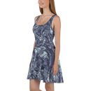 Product name: Recursia Rainbow Rose I Skater Dress In Blue. Keywords: Clothing, Print: Rainbow Rose, Skater Dress, Women's Clothing