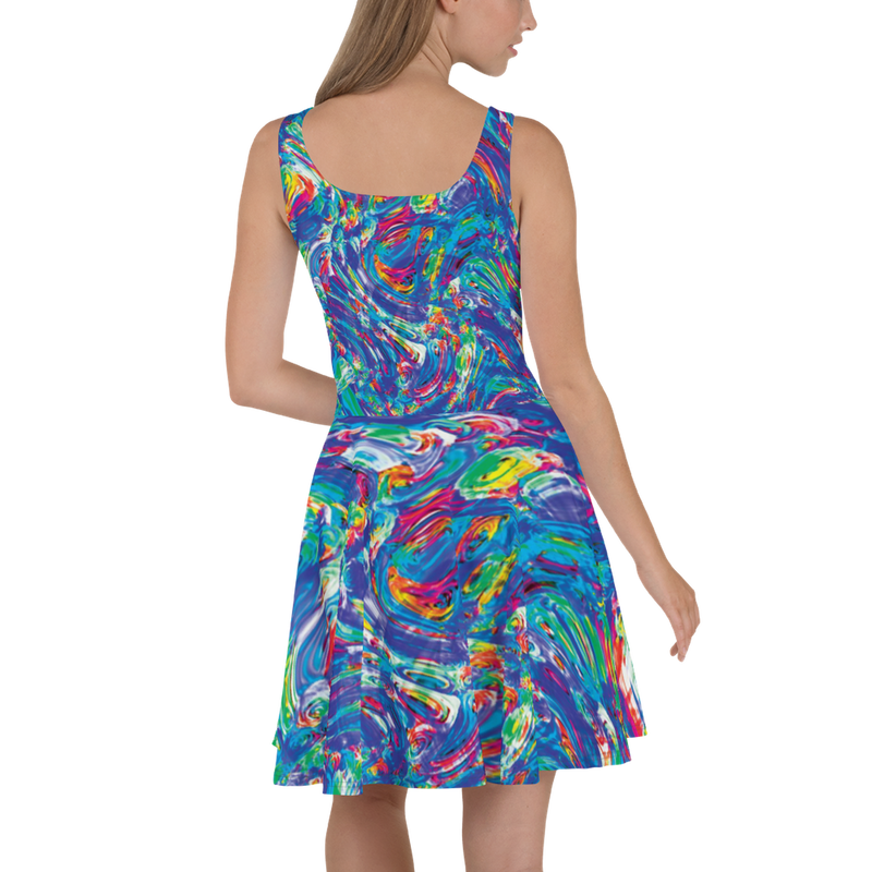 Product name: Recursia Rainbow Rose I Skater Dress. Keywords: Clothing, Print: Rainbow Rose, Skater Dress, Women's Clothing