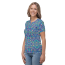 Product name: Recursia Rainbow Rose Women's Crew Neck T-Shirt. Keywords: Clothing, Print: Rainbow Rose, Women's Clothing, Women's Crew Neck T-Shirt