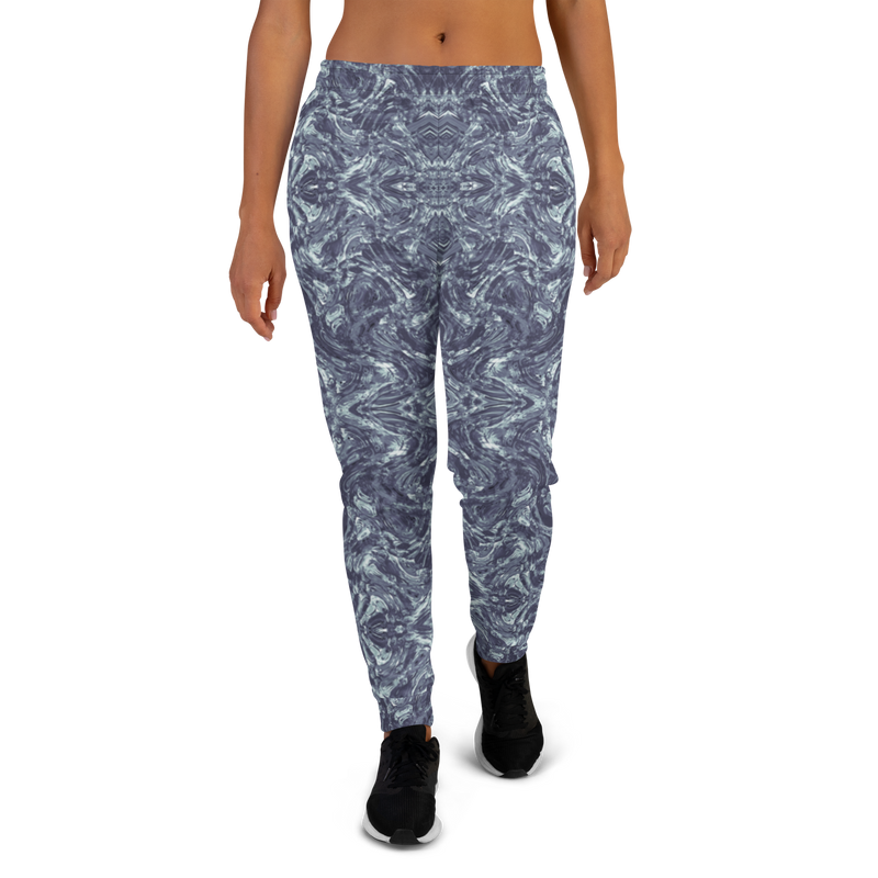 Product name: Recursia Rainbow Rose Women's Joggers In Blue. Keywords: Athlesisure Wear, Clothing, Print: Rainbow Rose, Women's Bottoms, Women's Joggers