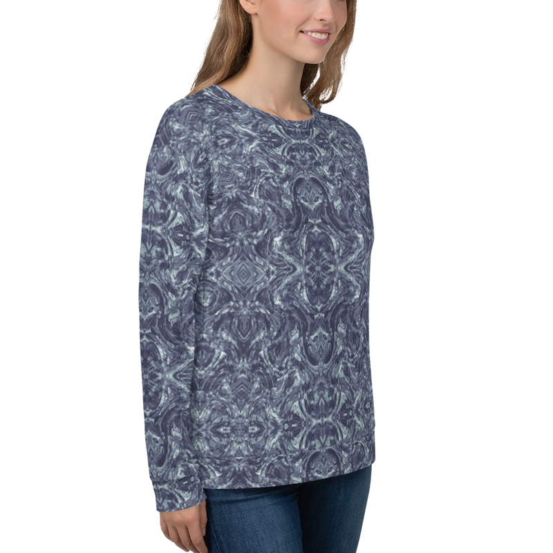 Product name: Recursia Rainbow Rose Women's Sweatshirt In Blue. Keywords: Athlesisure Wear, Clothing, Print: Rainbow Rose, Women's Sweatshirt, Women's Tops
