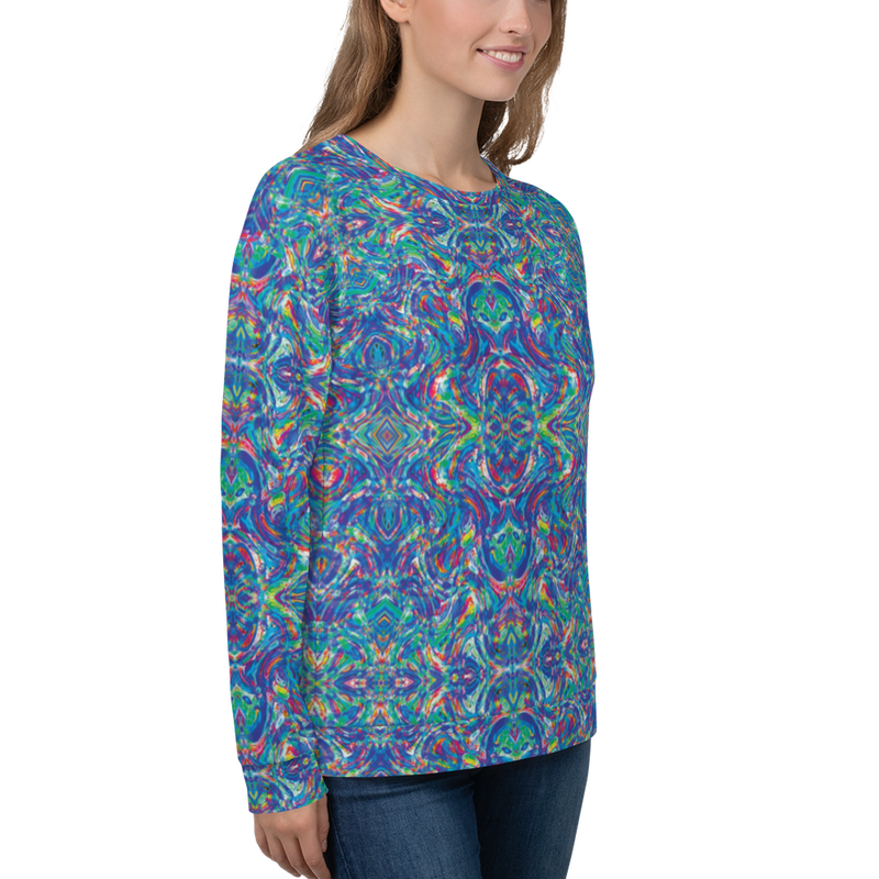 Product name: Recursia Rainbow Rose Women's Sweatshirt. Keywords: Athlesisure Wear, Clothing, Print: Rainbow Rose, Women's Sweatshirt, Women's Tops