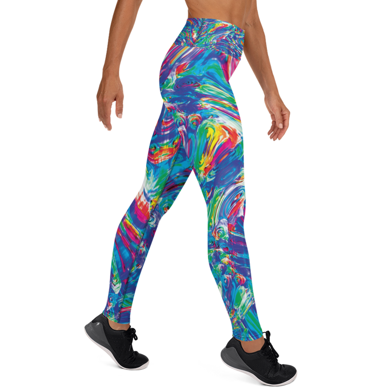 Product name: Recursia Rainbow Rose I Yoga Leggings. Keywords: Athlesisure Wear, Clothing, Print: Rainbow Rose, Women's Clothing, Yoga Leggings