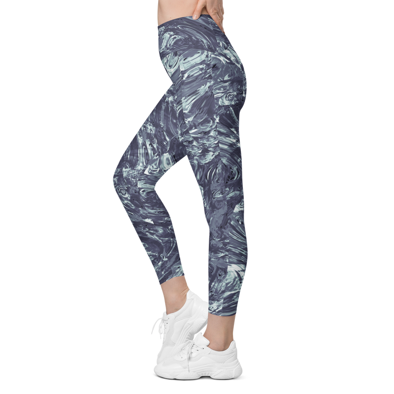 Product name: Recursia Rainbow Rose Leggings With Pockets In Blue. Keywords: Athlesisure Wear, Clothing, Leggings with Pockets, Print: Rainbow Rose, Women's Clothing