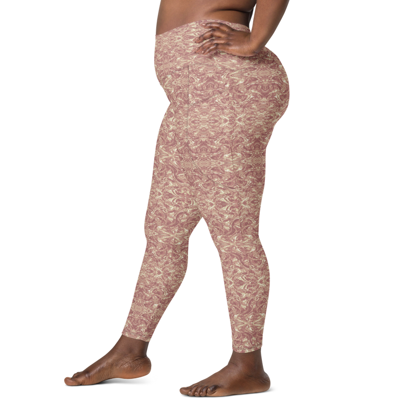 Product name: Recursia Rainbow Rose Leggings With Pockets In Pink. Keywords: Athlesisure Wear, Clothing, Leggings with Pockets, Print: Rainbow Rose, Women's Clothing